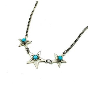Silver Tone Necklace With Star Charms and Turquoise Accents By Paradise